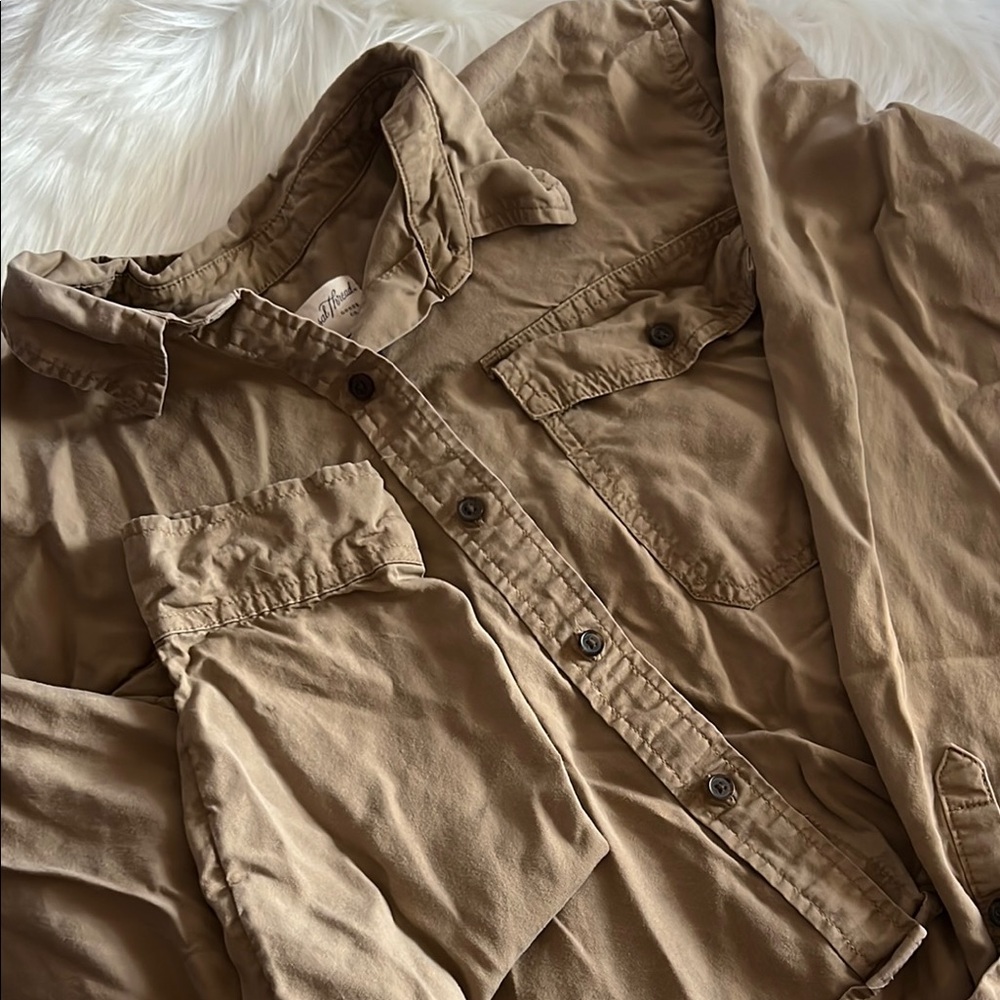Cropped Tan Button-Up Shirt